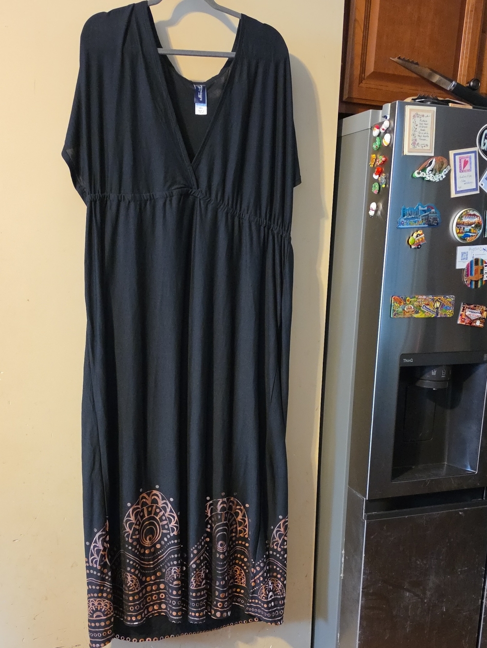 Swimsuits For All Black Maxi Dress with Copper Border Print